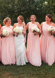 One-Shoulder A-Line/Princess Long/Floor-Length Chiffon Bridesmaid Dresses With Pleated Karley STKP0025529