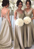 A-Line/Princess Sleeveless V-Neck Zipper Sweep Train Taffeta Bridesmaid Dresses Laura STKP0025548