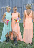 Sleeveless Bateau Asymmetrical A-Line/Princess Chiffon Bridesmaid Dresses With Appliqued Catalina STKP0025549