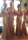 Sleeveless V Neck Sweep Train Sheath/Column Sequined Bridesmaid Dresseses With Pleated Nicola STKP0025550