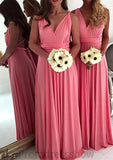 A-Line/Princess V-Neck Long/Floor-Length Chiffon Bridesmaid Dresses Olivia STKP0025551