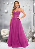 Moira Ball-Gown/Princess V-Neck Floor-Length Tulle Prom Dresses With Sequins Appliques Lace STKP0025837