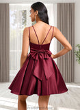 Kaylee Ball-Gown/Princess V-Neck Short Satin Homecoming Dress With Bow STKP0025662