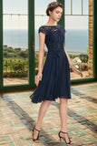 Brisa A-line Scoop Knee-Length Chiffon Lace Homecoming Dress With Bow STKP0020581