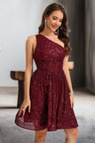 Camryn A-line One Shoulder Short/Mini Sequin Homecoming Dress With Sequins STKP0020485