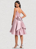 Daphne A-line V-Neck Asymmetrical Satin Homecoming Dress With Bow Pleated STKP0025699