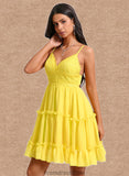 Gloria A-line V-Neck Short Chiffon Homecoming Dress With Ruffle Sequins STKP0025700