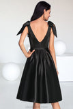 Andrea A-line Square Knee-Length Satin Homecoming Dress With Bow STKP0020556