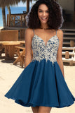 Natalee A-line V-Neck Short/Mini Chiffon Lace Homecoming Dress With Beading STKP0020572