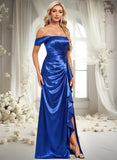 Maia Trumpet/Mermaid Off the Shoulder Floor-Length Stretch Satin Bridesmaid Dress With Ruffle STKP0025800