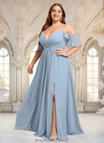 Gina A-line Cold Shoulder Floor-Length Chiffon Bridesmaid Dress With Ruffle STKP0025797