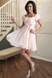 Piper A-line Square Short/Mini Chiffon Satin Homecoming Dress With Beading Bow Ruffle STKP0020597