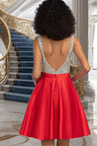 Sharon A-line V-Neck Short/Mini Satin Homecoming Dress With Beading Sequins STKP0020569