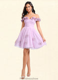 Hailee Ball-Gown/Princess Off the Shoulder Short Tulle Homecoming Dress With Pleated Flower STKP0025668