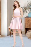 Sandy A-line Scoop Short/Mini Satin Homecoming Dress STKP0020590