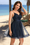 Ella A-line V-Neck Short/Mini Tulle Homecoming Dress With Pleated STKP0020471