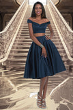 Cierra A-line Off the Shoulder Sweetheart Knee-Length Satin Homecoming Dress STKP0020593