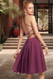 Lisa A-line Scoop Knee-Length Chiffon Homecoming Dress With Beading STKP0020550