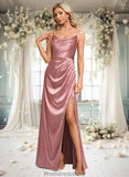 Marlene A-line Cowl Floor-Length Stretch Satin Prom Dresses STKP0025881