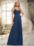 Cassidy A-line V-Neck Floor-Length Chiffon Bridesmaid Dress STKP0025803