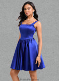 Phoenix A-line Square Short Satin Homecoming Dress With Bow STKP0025672