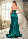 Kiara Trumpet/Mermaid Straight Sweep Train Stretch Satin Prom Dresses With Pleated STKP0025849