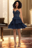 Brooklyn A-line Sweetheart Short/Mini Chiffon Lace Homecoming Dress With Beading Sequins STKP0020576