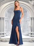 Guadalupe A-line Square Floor-Length Chiffon Bridesmaid Dress With Ruffle STKP0025732