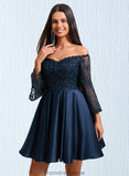 Hillary A-line Off the Shoulder Short Satin Homecoming Dress With Sequins STKP0025651