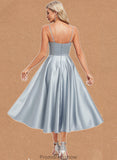 Carolyn A-line V-Neck Tea-Length Satin Homecoming Dress STKP0025694