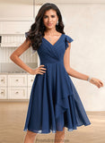 Lillianna A-line V-Neck Knee-Length Chiffon Homecoming Dress With Ruffle STKP0025684