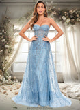 Kaya Sheath/Column Sweetheart Sweep Train Sequin Tulle Prom Dresses With Sequins STKP0025860