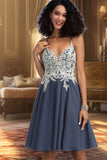 Ally A-line V-Neck Short/Mini Chiffon Homecoming Dress With Beading Sequins STKP0020564