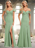 Destinee Trumpet/Mermaid Off the Shoulder V-Neck Floor-Length Chiffon Bridesmaid Dress STKP0025810