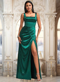 Jeanie A-line Square Floor-Length Stretch Satin Bridesmaid Dress STKP0025742