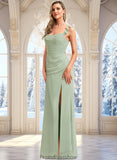 Rihanna A-line Square Floor-Length Chiffon Bridesmaid Dress With Ruffle STKP0025739