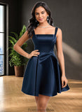 Heather A-line Straight Short Satin Homecoming Dress With Bow STKP0025639