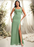 Miah A-line Square Floor-Length Chiffon Bridesmaid Dress With Bow STKP0025740