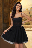 Skye A-line Square Short/Mini Satin Tulle Homecoming Dress STKP0020491