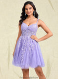 Nicola A-line V-Neck Short Tulle Lace Homecoming Dress STKP0025640