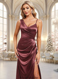 Alani A-line Asymmetrical Floor-Length Stretch Satin Bridesmaid Dress STKP0025828