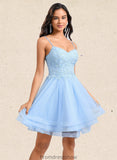 Liana A-line V-Neck Short Lace Tulle Homecoming Dress With Rhinestone Sequins STKP0025658