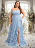 Kamryn A-line Scoop Floor-Length Lace Floral Prom Dresses STKP0025847