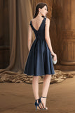 Marlie A-line V-Neck Knee-Length Lace Satin Homecoming Dress With Beading STKP0020517