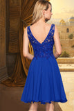 Selena A-line V-Neck Knee-Length Chiffon Lace Homecoming Dress STKP0020589