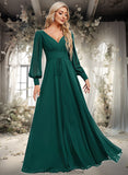 Aspen A-line V-Neck Floor-Length Chiffon Bridesmaid Dress STKP0025816