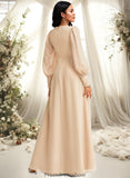 Adison A-line V-Neck Floor-Length Chiffon Bridesmaid Dress STKP0025763