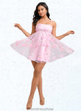 Gladys A-line Straight Mini Lace Homecoming Dress With Bow Flower STKP0025670