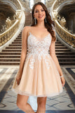 Susie A-line V-Neck Short/Mini Lace Tulle Homecoming Dress STKP0020469