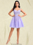 Nicola A-line V-Neck Short Tulle Lace Homecoming Dress STKP0025640